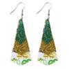 Carnival Three-Layer Leather Earrings, Cross Pattern Single-Sided Printing Scallion Powder Fine Powder Water Droplets Leaves