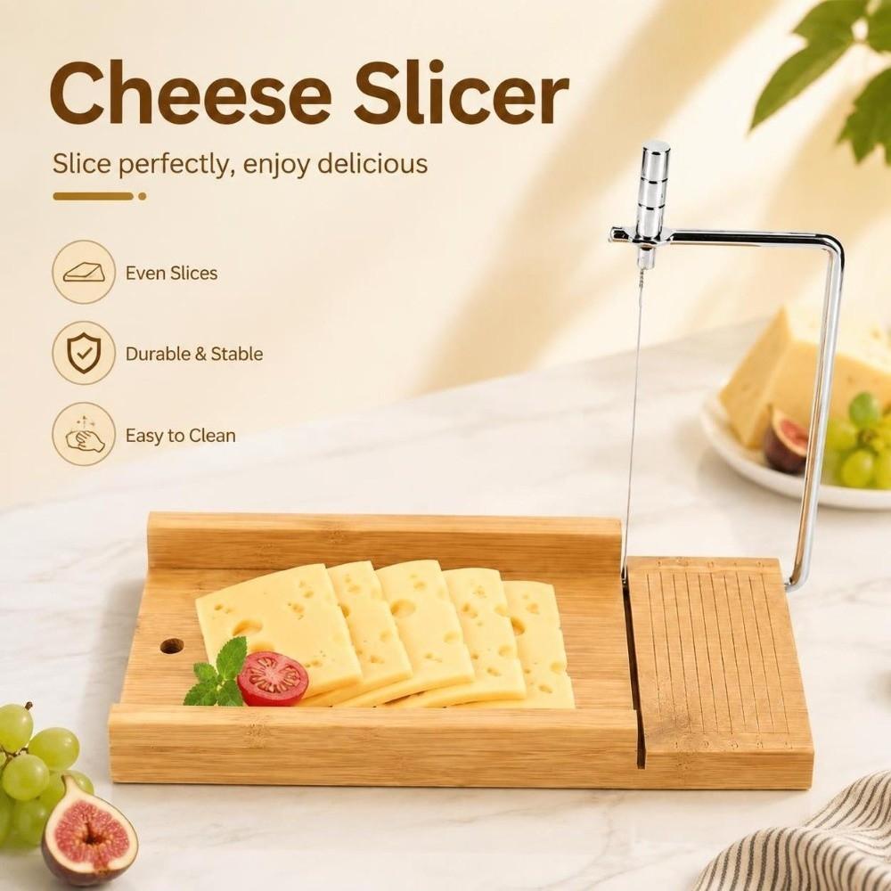 Stainless Steel Wire Cheese Slicer Wooden Cheese Cutting Board Durable Cheese Cutter  Cake Slicing