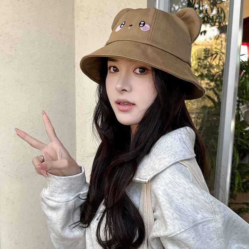 Fisherman hat children cartoon cute bear hat spring and summer face covering versatile basin hat student outdoor sun protection hat