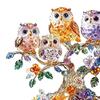 Owls Perched Tree Ornament, 2D Acrylic Owl Decoration with Base, Colorful Owl Flower Tree Ornament for Desktop Bookshelf Decor