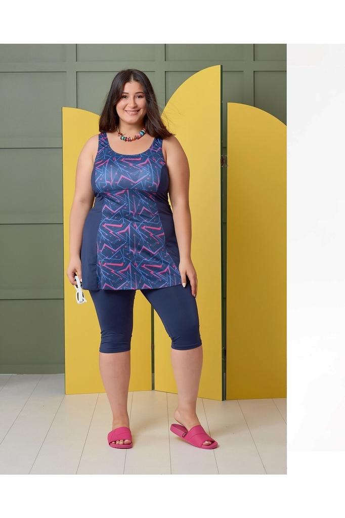 Women's Style Big Size Swimsuit Plus Size Patterned Leggings With Shorts