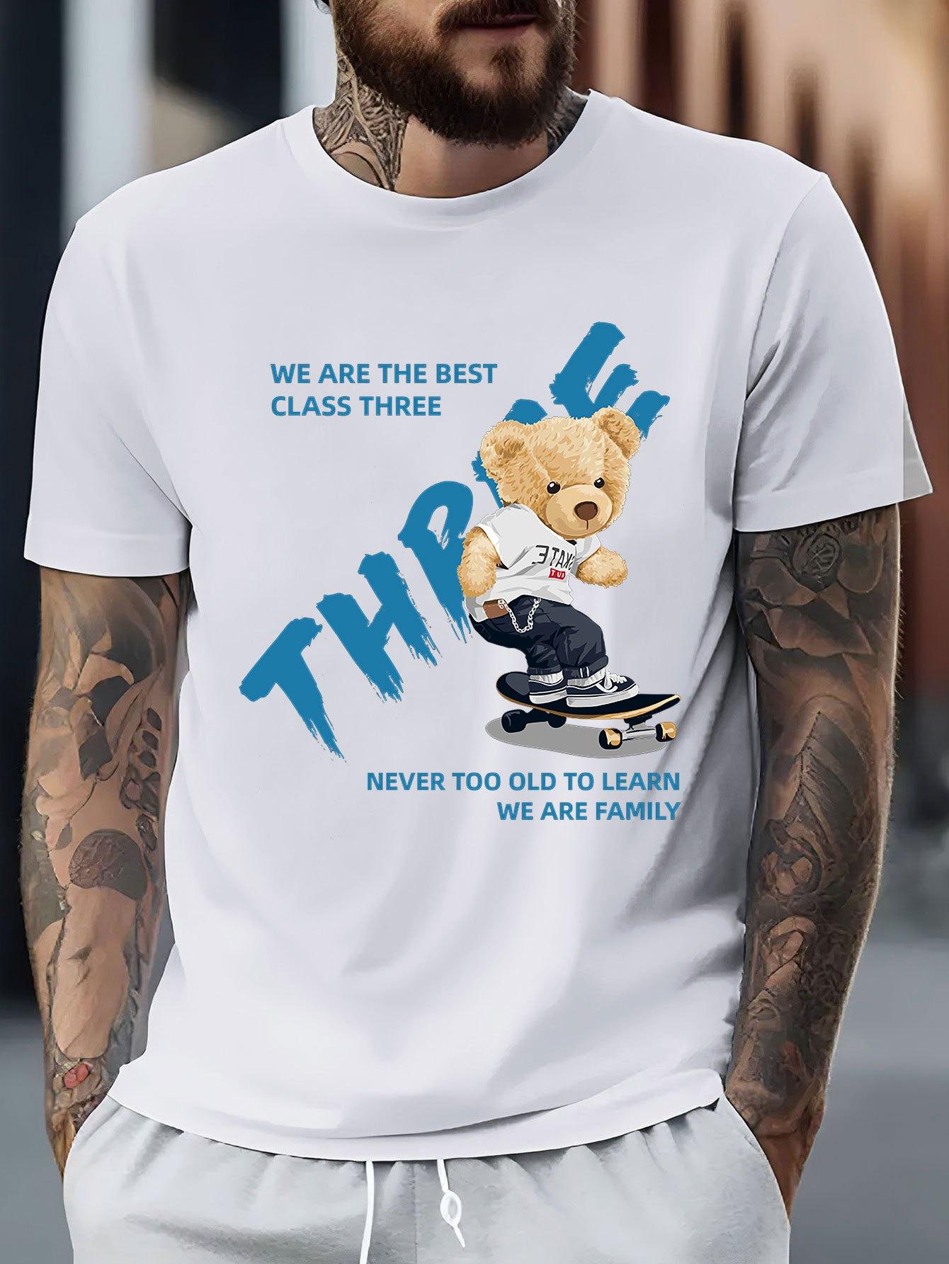 

Cartoon Bear Graphic Printed Short-sleeved Luxury Cotton T-shirt Summer Unisex Men Women Casual Loose Fashion Trendy Clothing 4XL