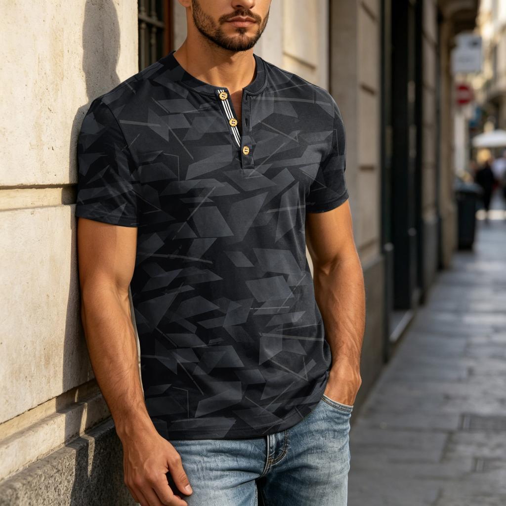 Men's Short Sleeve Henley Shirt Casual Button Placket Top Lightweight Breathable Summer T-Shirt Slim Fit Soft Fabric