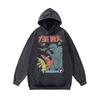 Harajuku Ukiyo-E Cartoon Print Heavy Hoodie American Street Hip Hop Washed Hoodie For Men And Women