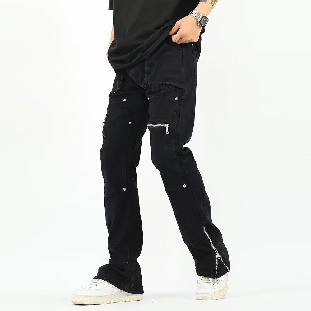2023 Autumn Men's Loose Fit Solid Color Straight Jeans: Trendy Casual Overalls