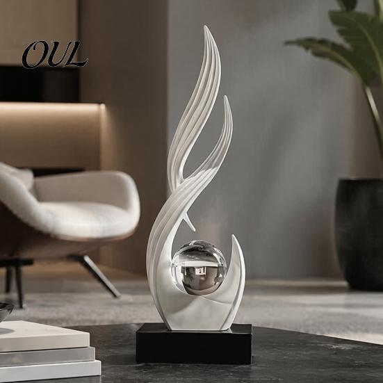 Wealth Accumulation Decoration Abstract Decorative Sculpture with Clear Crystal Ball, Modern Flowing Curve Tabletop Decor Statue Feng Shui Ornament