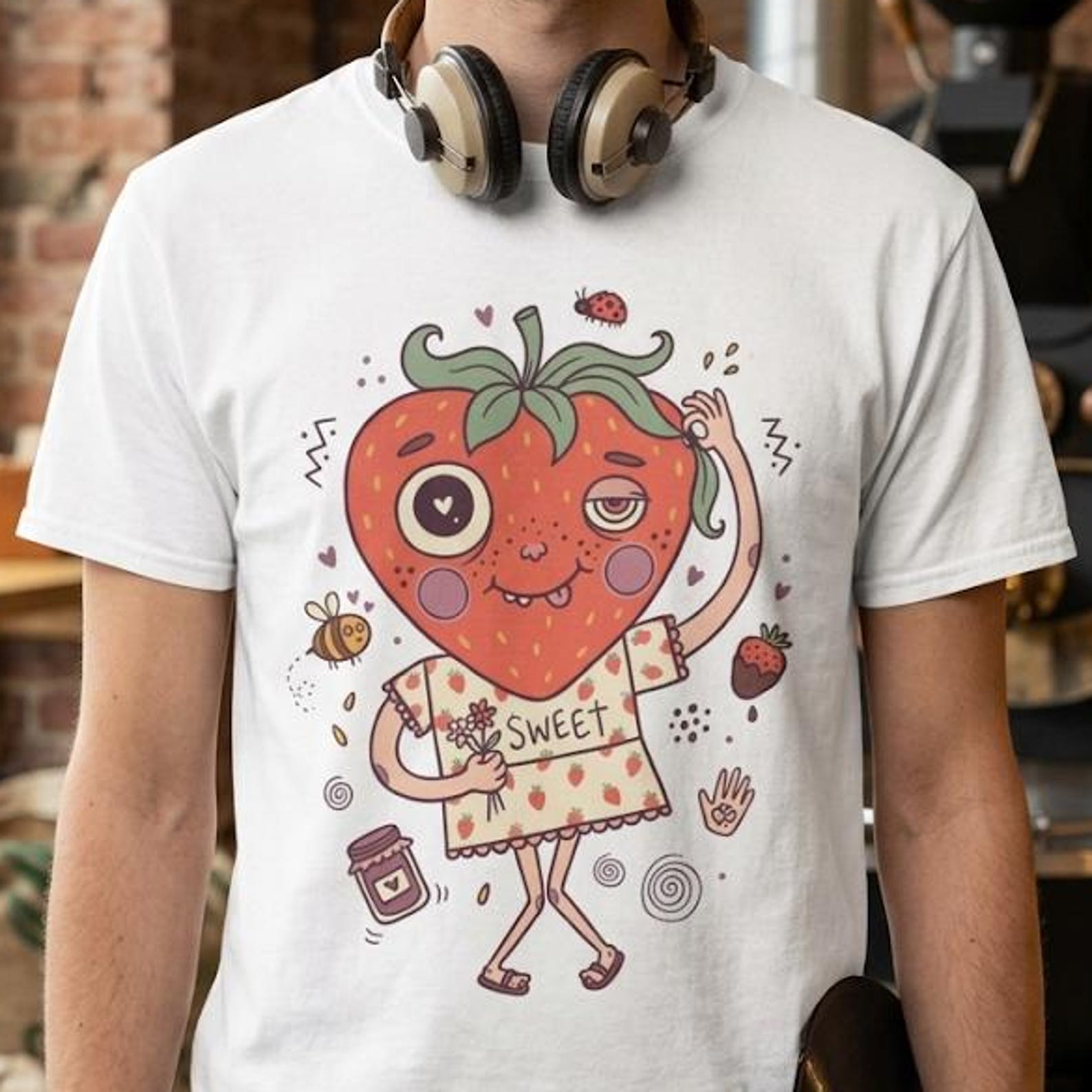 Sweet Strawberry Graphic Tee | Cottagecore Fruit Unisex Shirt, Soft Girl Style S