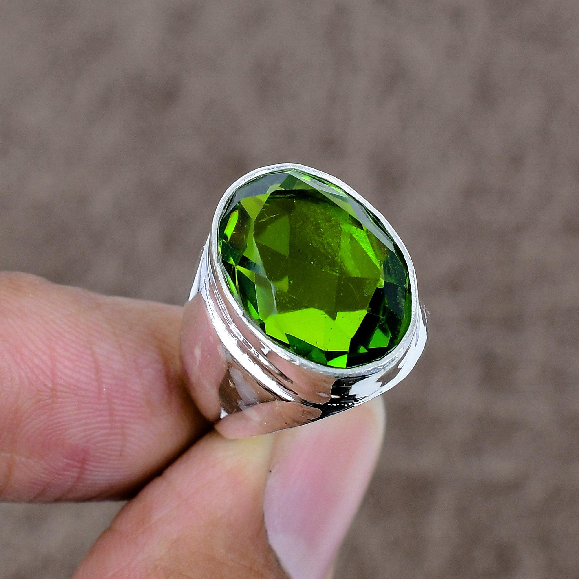 

Peridot Genstone Handmade 925 Sterling Silver Jewelry Ring Size 6.5 KKG-541