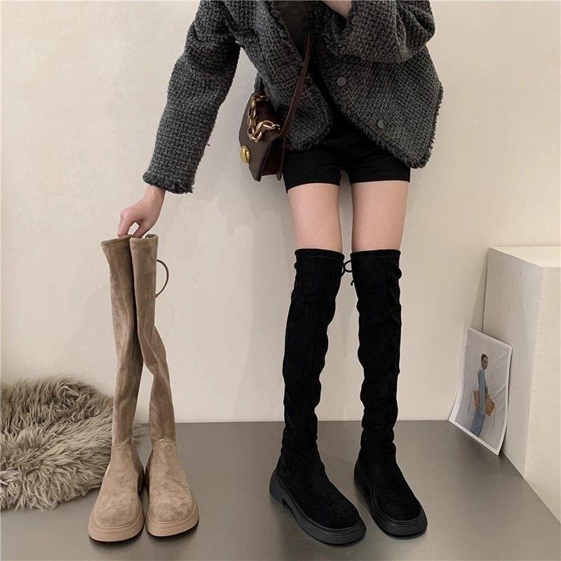 2025 Autumn Winter Korean Style Over-the-Knee Slimming Boots for Petite Women Thick Sole Knight-Inspired Slimming Long Boots
