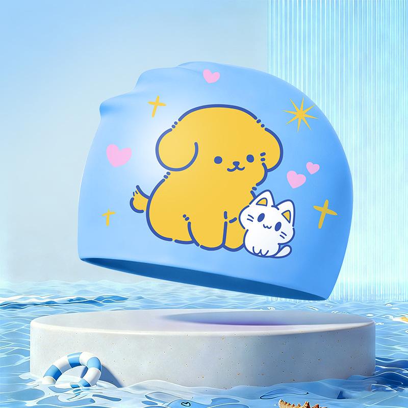 New Children's Cartoon Swimming Cap Cute Dolphin Waterproof Ear Protection Swimming Caps Kids Hot Spring Swimming Equipment