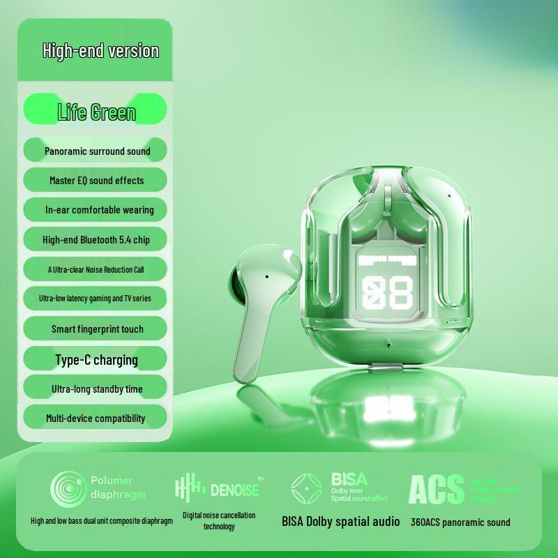 

Transparent Wireless Bluetooth Earphones: In-Ear, Noise-Reducing, Long Battery, Digital Display, Ideal for Sports, Apple & Android Compatible. Single Ear Version