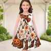 Girls Round Neck Sleeveless Cartoon Chicken Pumpkin Printed A Line Flared Dress