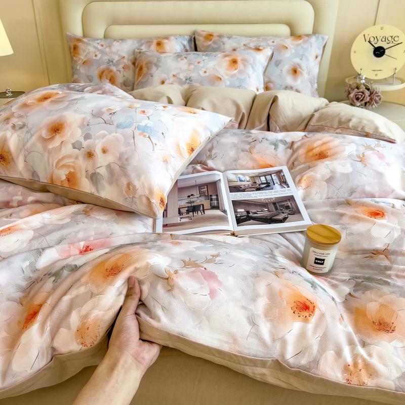 Sleep Grid Digital Printed Cotton Thickened Woolen Four Piece Set
