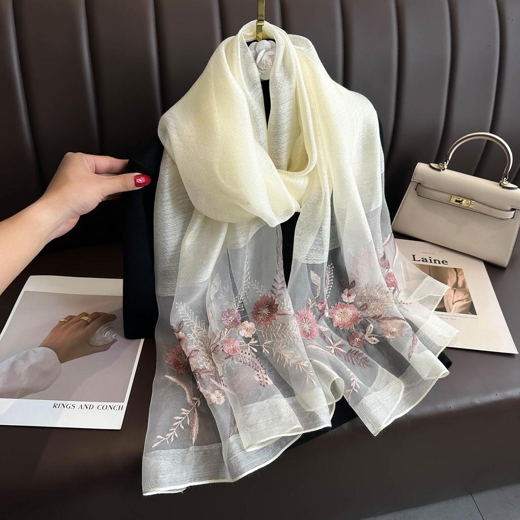 Luxury Brand Silk Wool Scarf Neckerchief Shawl Wraps Hijab Bandana Women Beach Female Foulard Flower Kerchief Elegant Scarves