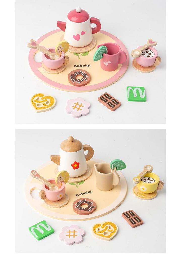 Wooden Tea Set Playhouse: Afternoon Tea Kitchen Toys for Kids Birthday Gift
