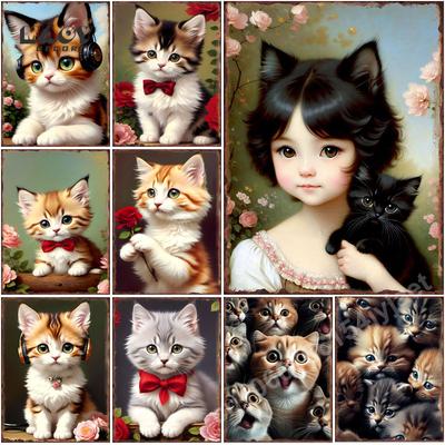 Cats With Vintage Touch Metal Tin Sign Poster Retro Home Living Room Decoration Plaque Bookstore Childrens Study Decor Plaqu