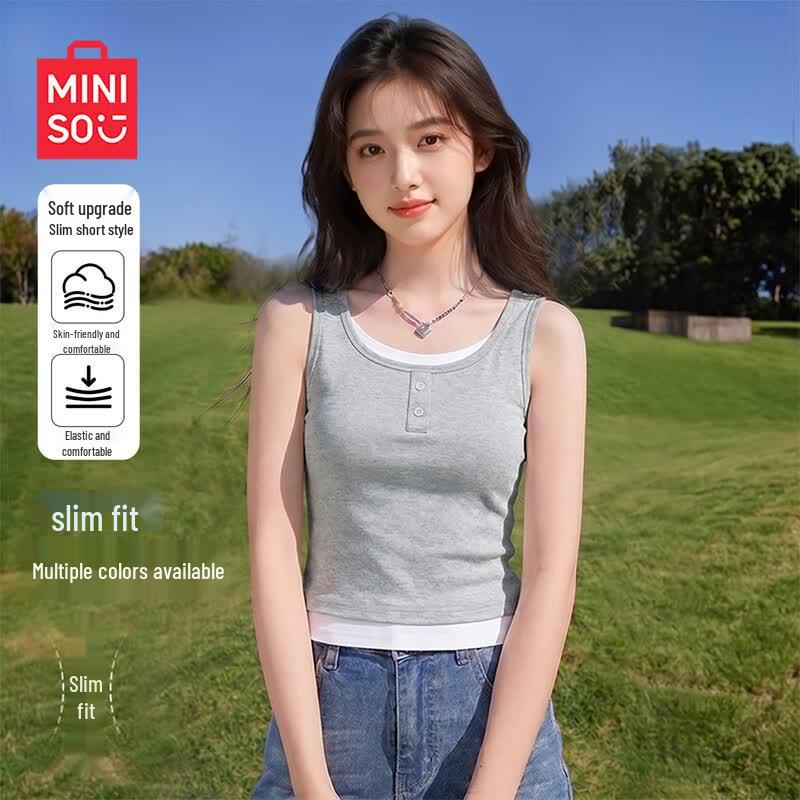 MINISO Women s Summer Fake Two-Piece Sleeveless Tank Top M (95-110 lbs)