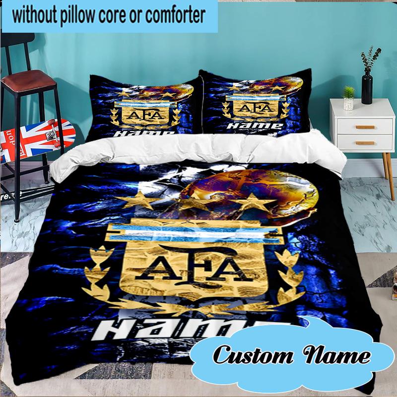 Custom Name Argen-tina Football Crest Bedding Set 3pcs, Bedding Set Including 1pc Duvet Cover And 2pcs Pillowcases for Bedroom, Dormitory Gift