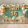 1-piece Photography Background Banner - Sweet "Sweet 16" Balloon-themed 2D Flat Background Cloth 16th Birthday Party
