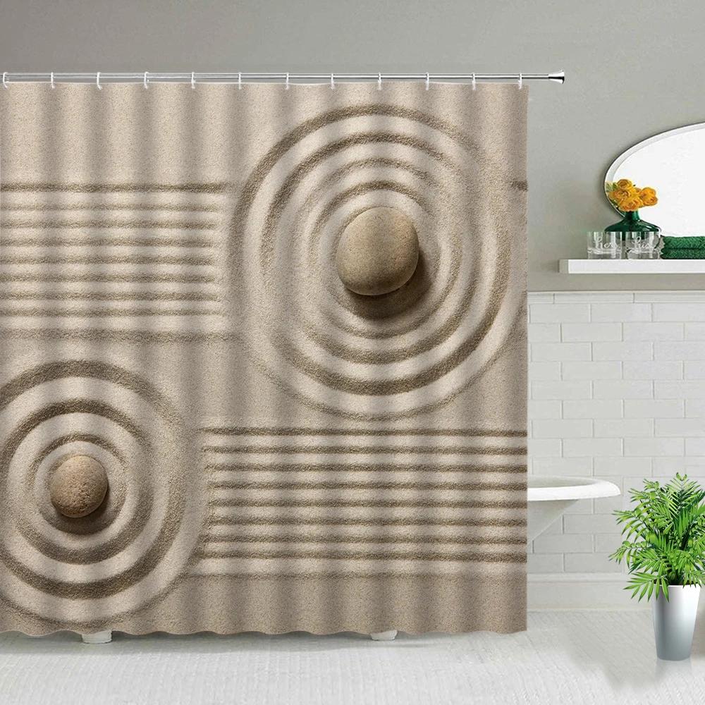 Zen Stone Buddha Flowers Scenery Shower Curtains Creativity Art Bathroom Bath Curtain With Hooks Waterproof Fabric Bathtub Decor