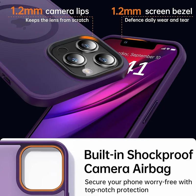 Magnetic Luxury Matte Translucent Armor Shockproof Case For iPhone 14 13 12 11 15 Pro Max Plus For Magsafe Wireless Charge Cover