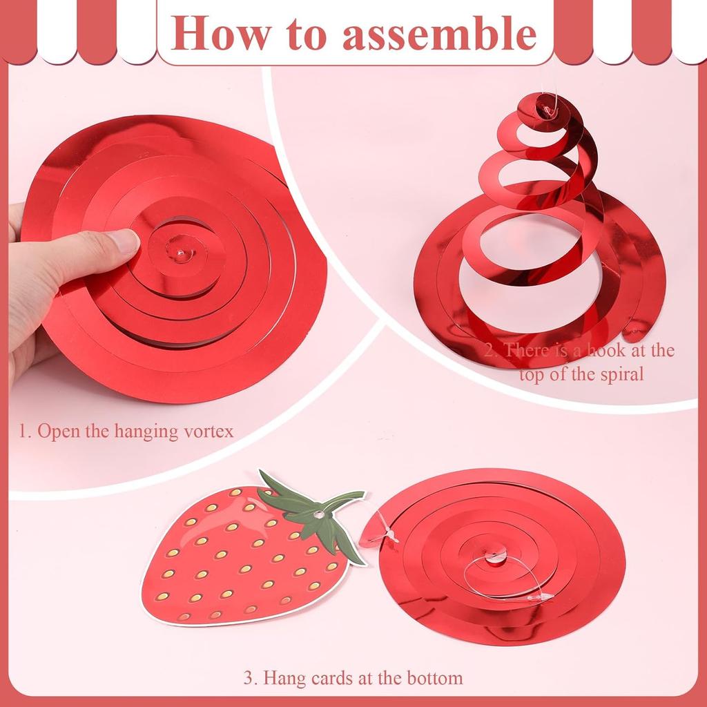 36 PCS Strawberry Hanging Swirl Banner, Strawberries Party Decorations Berry Theme First Birthday Hanging Swirl Ceiling Strawberries Birthday Banners