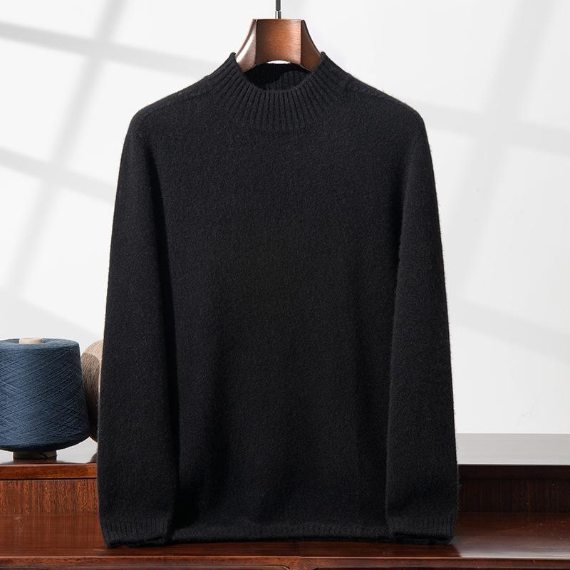 Men's High Neck Thickened Cashmere Sweater: Loose Fit, Plus Size, Warm Knit Base Layer for Autumn/Winter.