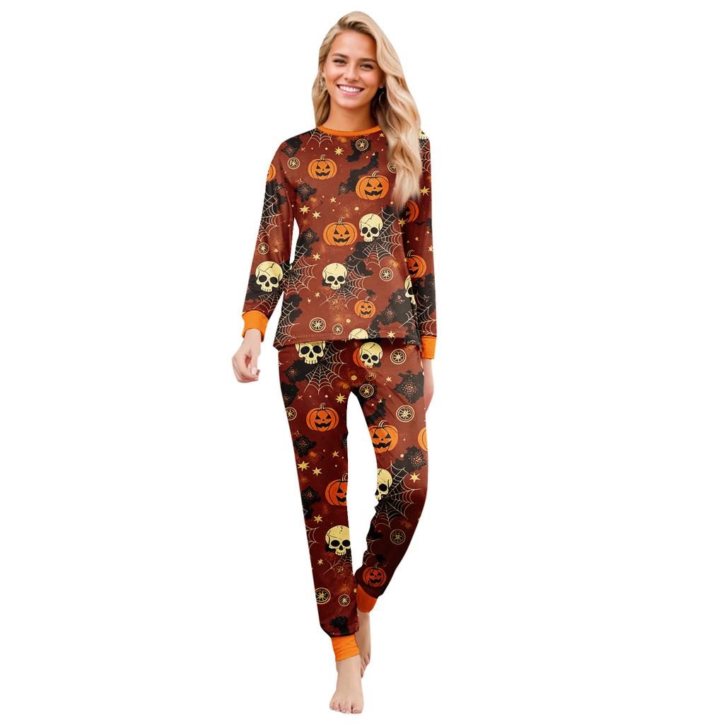 Parent-Child Matching Halloween Pajama Set Long Sleeve Top and Pants for Family