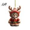 Cute Kitten Holiday Gifts Santa Cat Christmas Ornament Acrylic Car Mirror Hanging Decor with Rearview Accessories Reindeer Antlers 2D Bag Charm for