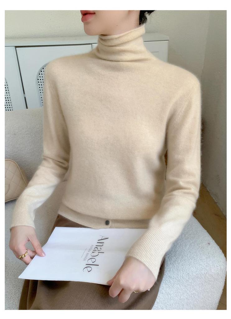 2025 A/W Women's Cashmere High Neck Loose Knit Sweater with Rolled Hem