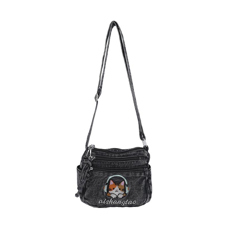 Kätzchen Bestickt Handy Tasche Jeans Tasche Damen Schulter Crossbody Tasche