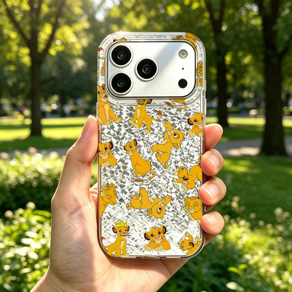 Case for iphone 17 Pro 13 15 12 XS Max 16 Plus 14 11 18 Pro Max Air XR Golden Lion Cubs Group Sparkle Crackle Foil Acrylic TPU Phone Case
