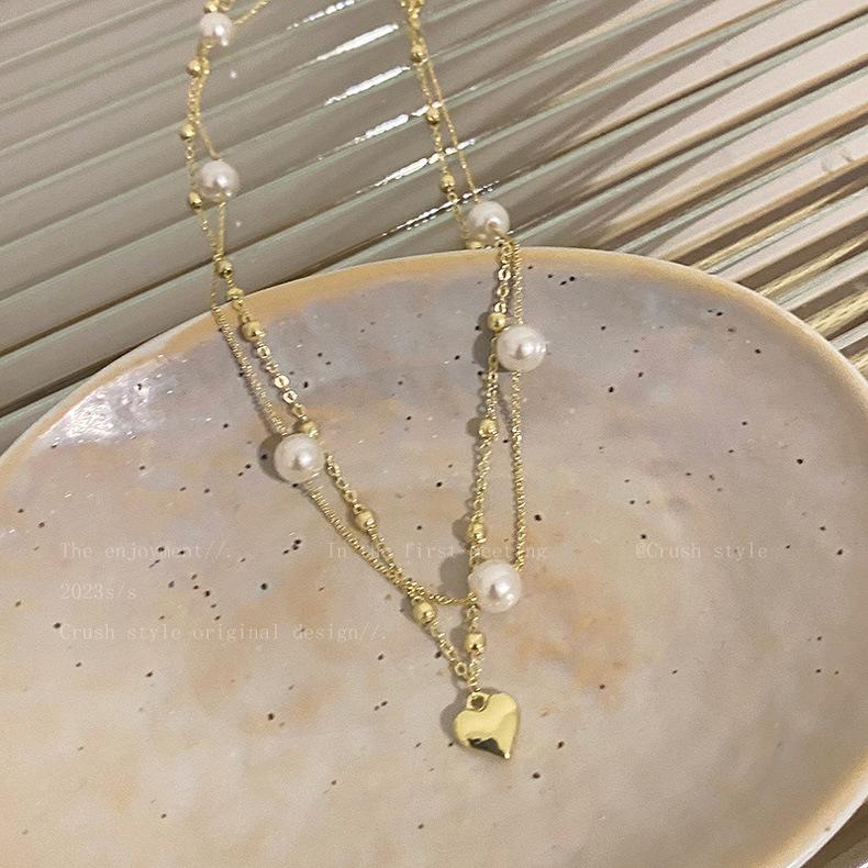 Pearl Love Heart Layered Necklace - Summer French Luxury, Elegant Choker for Women золотой