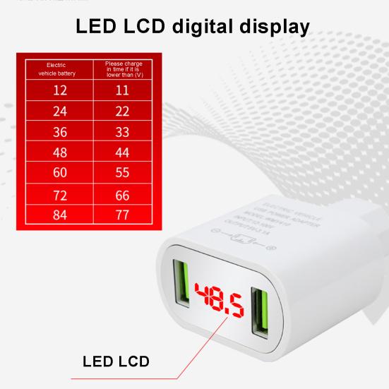 Electric Vehicle Digital Display Dual USB PC 12V-100V To 5V 3A Adapter Charger