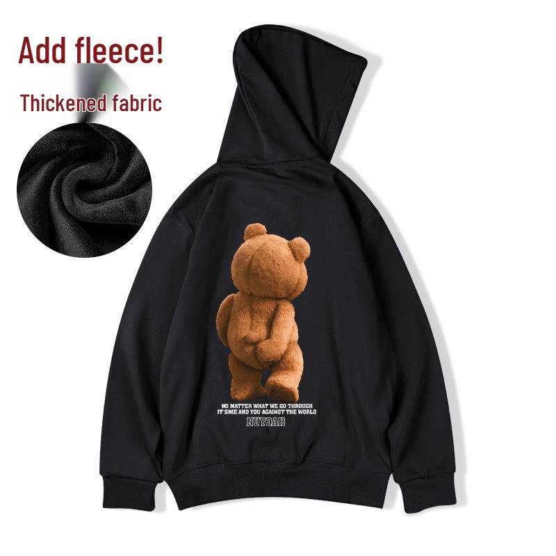 Sweat à capuche avec ours pour homme grande taille - Style américain tendance, Velours Coupe ample, Tailles jusqu'à 8XL