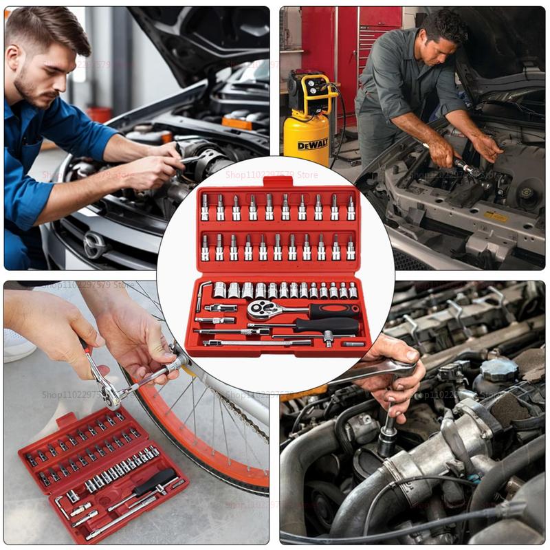 46 Piece Car Repair Tool Set Professional Motorcycle Toolbox Ratchet Wrench Socket Combination Sleeve Auto Maintenance Kit
