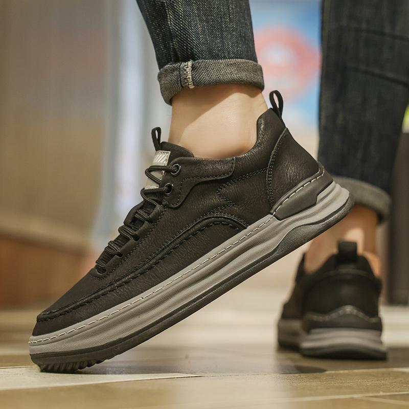 

Мужские ботинки, осенняя кожаная повседневная обувь с высоким берцем, модная хлопковая обувь, ботильоны на плоской подошве, деловая уличная обувь, мужские кроссовки, новые 44 чёрный