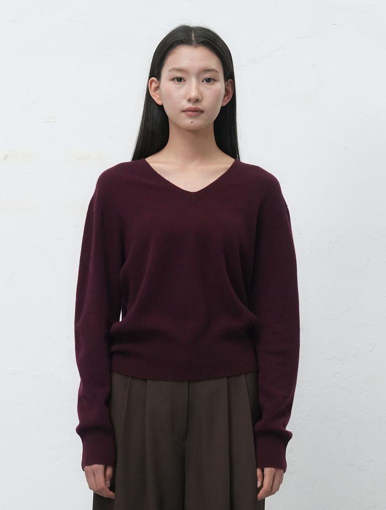 GENERALIDEA Whole Garment Wool V-Neck Knit Pullover [Burgundy] / Wbe4L05546