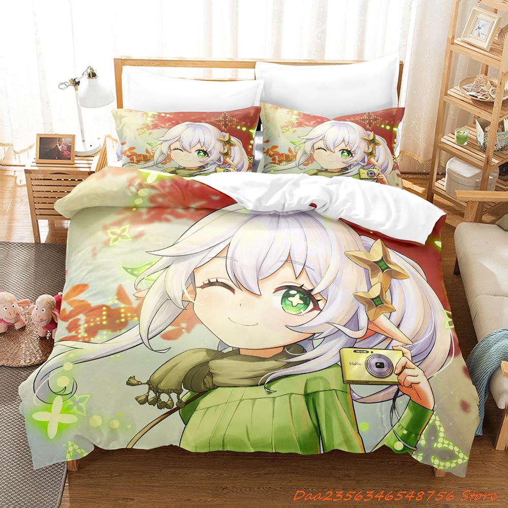 New Game Nahida Genshin Impact Bedding Collection Cartoon Anime ThreePiece Set Adult Kid Bedroom Duvetcover Collections 3D Kawaii Girls
