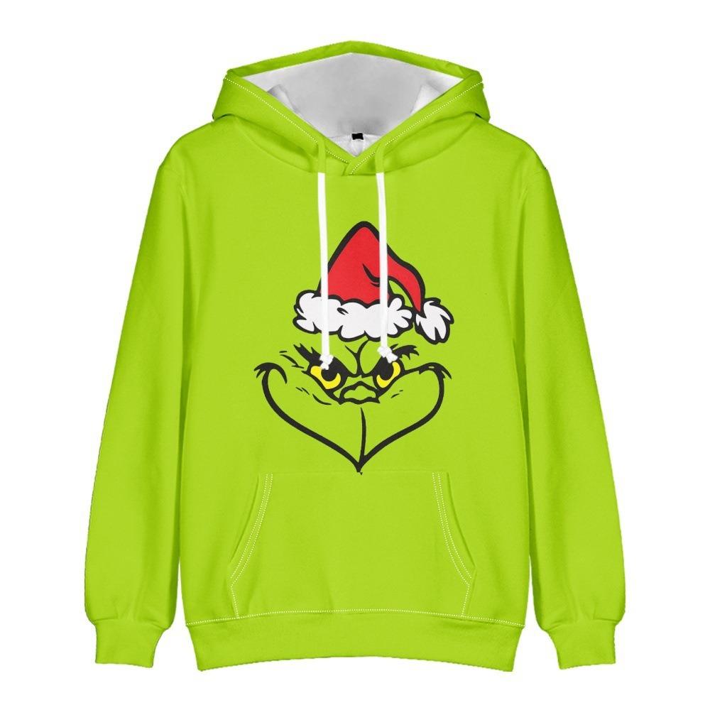 Christmas Fashion Men Women's Hoodies Green Monster Print Pullover Top Cartoon Casual Sweatshirt Kids Hoodies Clothing
