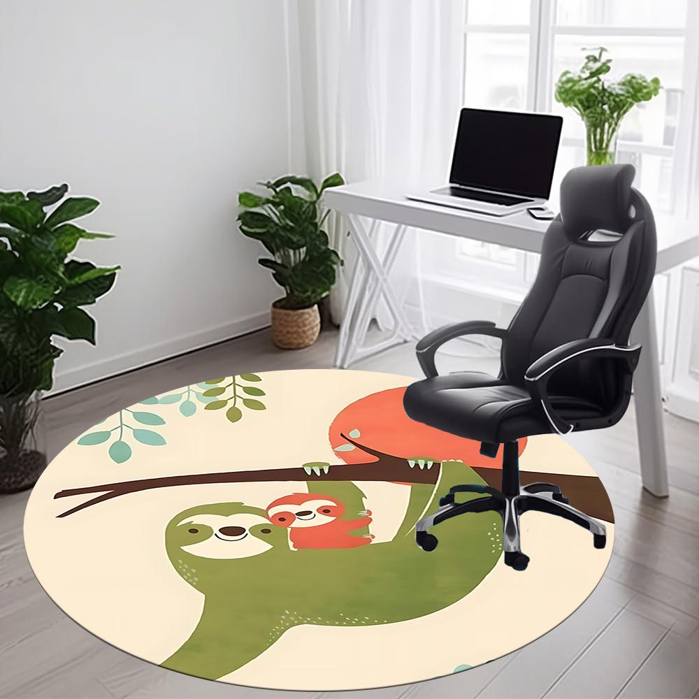 1pc Sloth Family Office Round Area Rug, Indoor Mat Suitable ForOffice, Under Office Chairs Bedroom Living Room Home Decor, D100