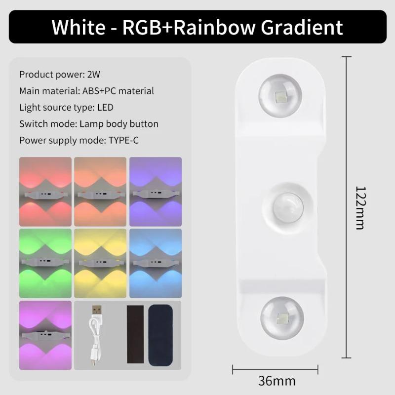 4-Head RGB LED Wall Lamp, Motion Sensor Magnetic Atmosphere Light, USB 5V Rechargeable Gradient Indoor Lighting