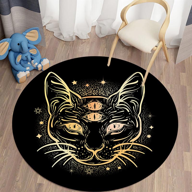 Black Cat Round Carpet for Living Room Rugs Children Carpet Bedroom Bath Mat for Children Home Decoration Anti-slip Doormat