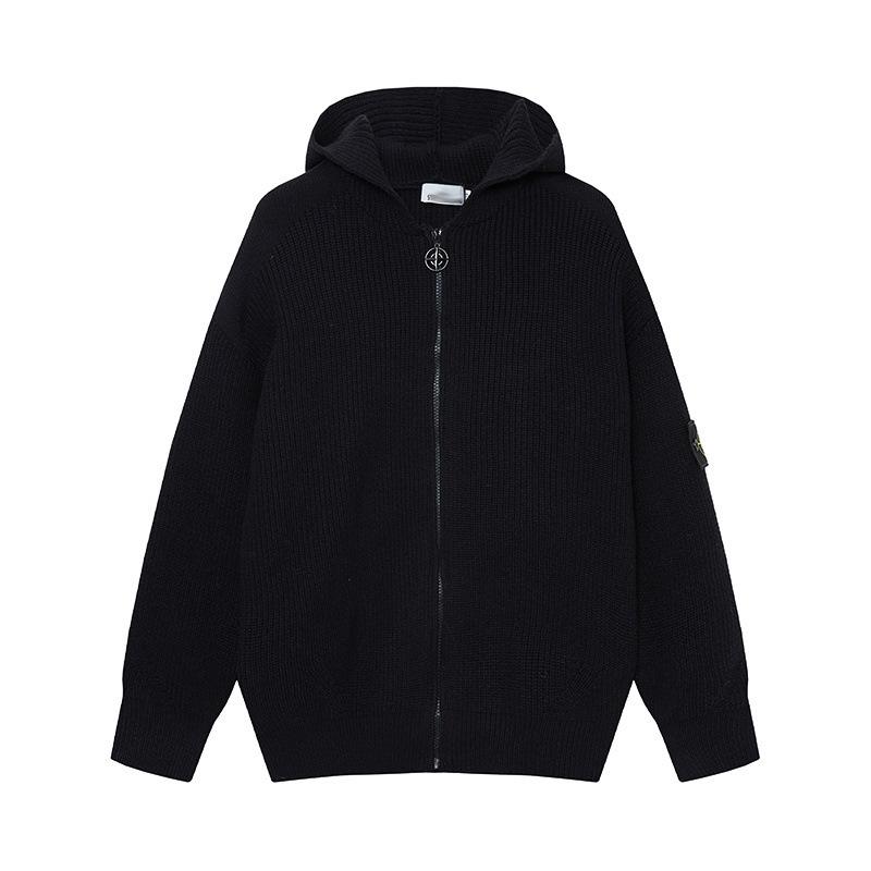 Унисекс вязаный свитер с капюшоном и молнией Sifang Island Large чёрный