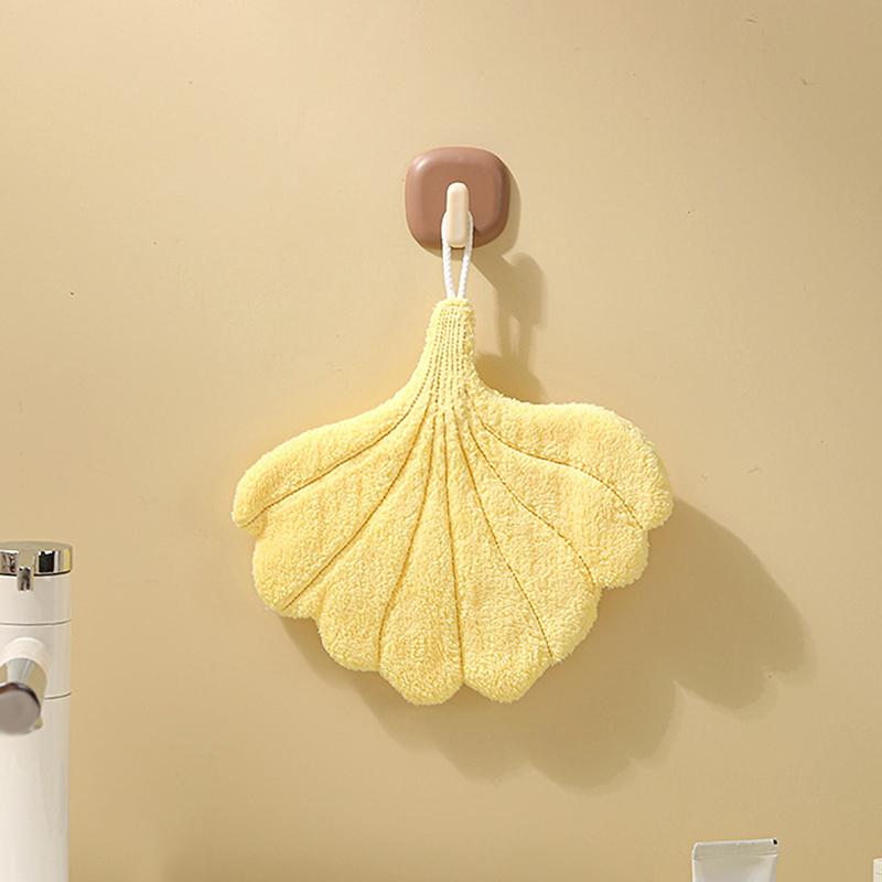 1 Piece Of Leaf Coral Fleece Hand Towel Thick Absorbent Towel Hangable Long-Lasting Soft Handkerchief Kitchen Dish Towel