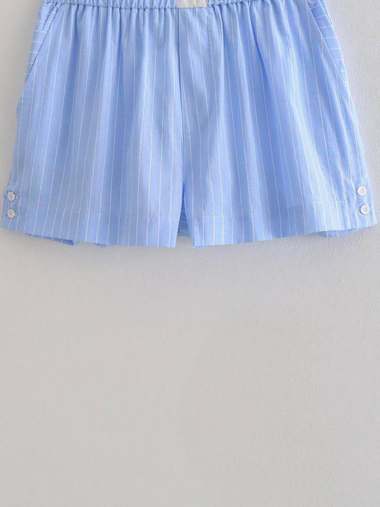Spring 2025 Women's Striped Color Block Shirt & Shorts Set - European/American Style