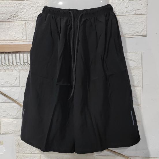 Men Sport Shorts Solid Color Straight Elastic Waist Casual Daily Wear Plus Size Zipper Pockets Retro Thin Knee Length Summer Shorts Men Clothes