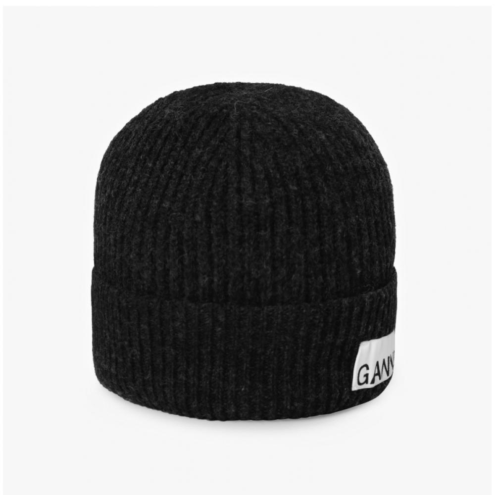 Ganni A5118 252 Logo Patch Light Structured Beanie