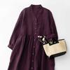 Women's Linen Cotton Button Down Maxi Dress V Neck Long Sleeve Two-Way Wear Casual Tunic