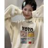 Women's Japanese INS-Style Round Neck Sweatshirt, Merade Color, College Style, Autumn/Winter, Plus Velvet, Warm, Loose Long Sleeve Top